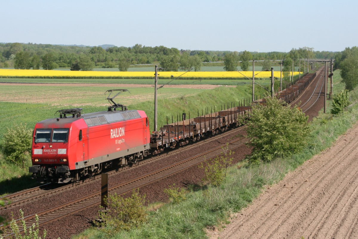 145 065 mit CSQ 61340 (Mukran–M�lheim-Styrum) am 10.05.2008 zwischen Maschen und Jesteburg