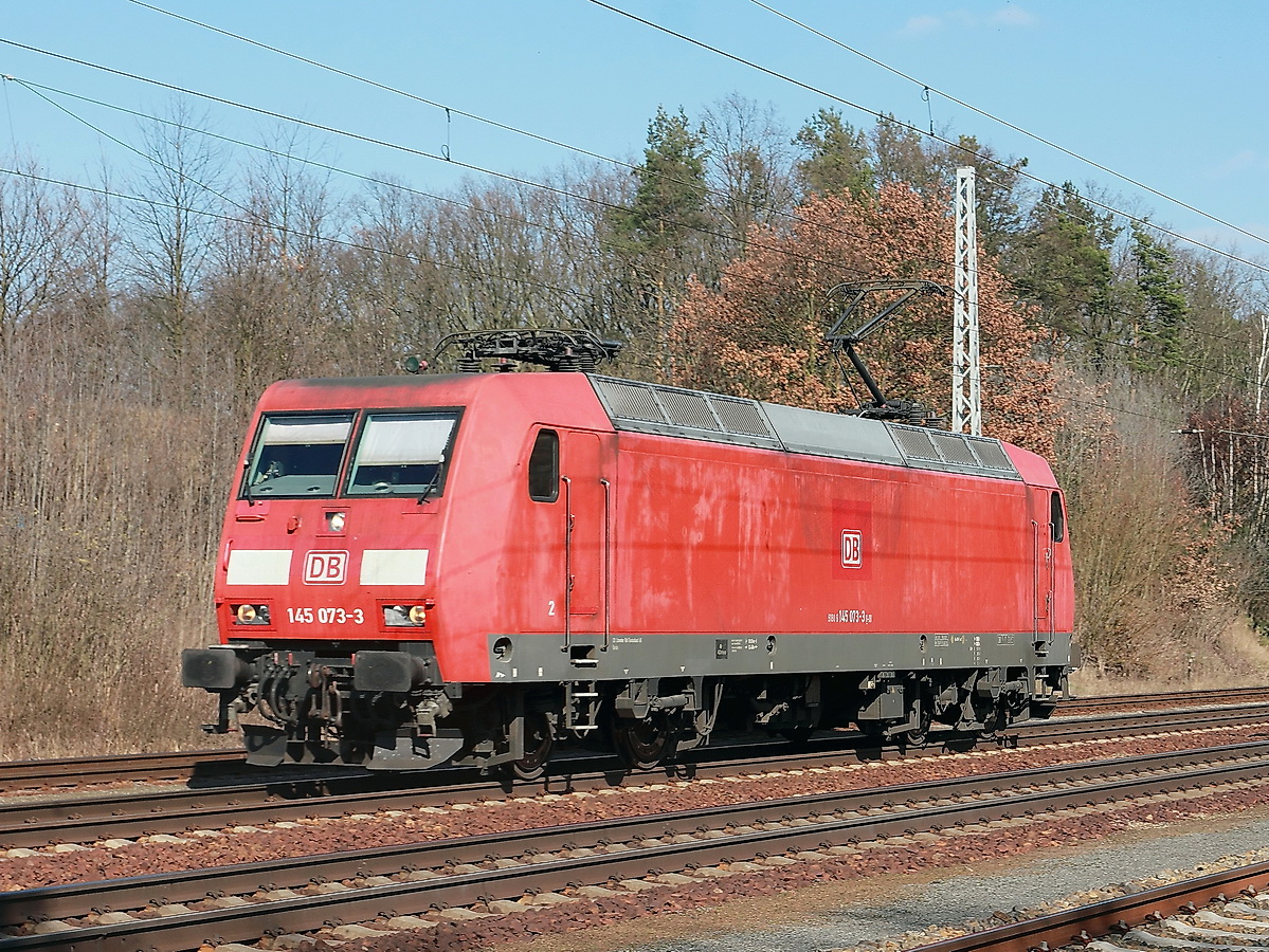 145 073-3 als LZ auf dem Südlichen Berliner Außenring bei Diedersdorf in Brandenburg am 26. März 2016.