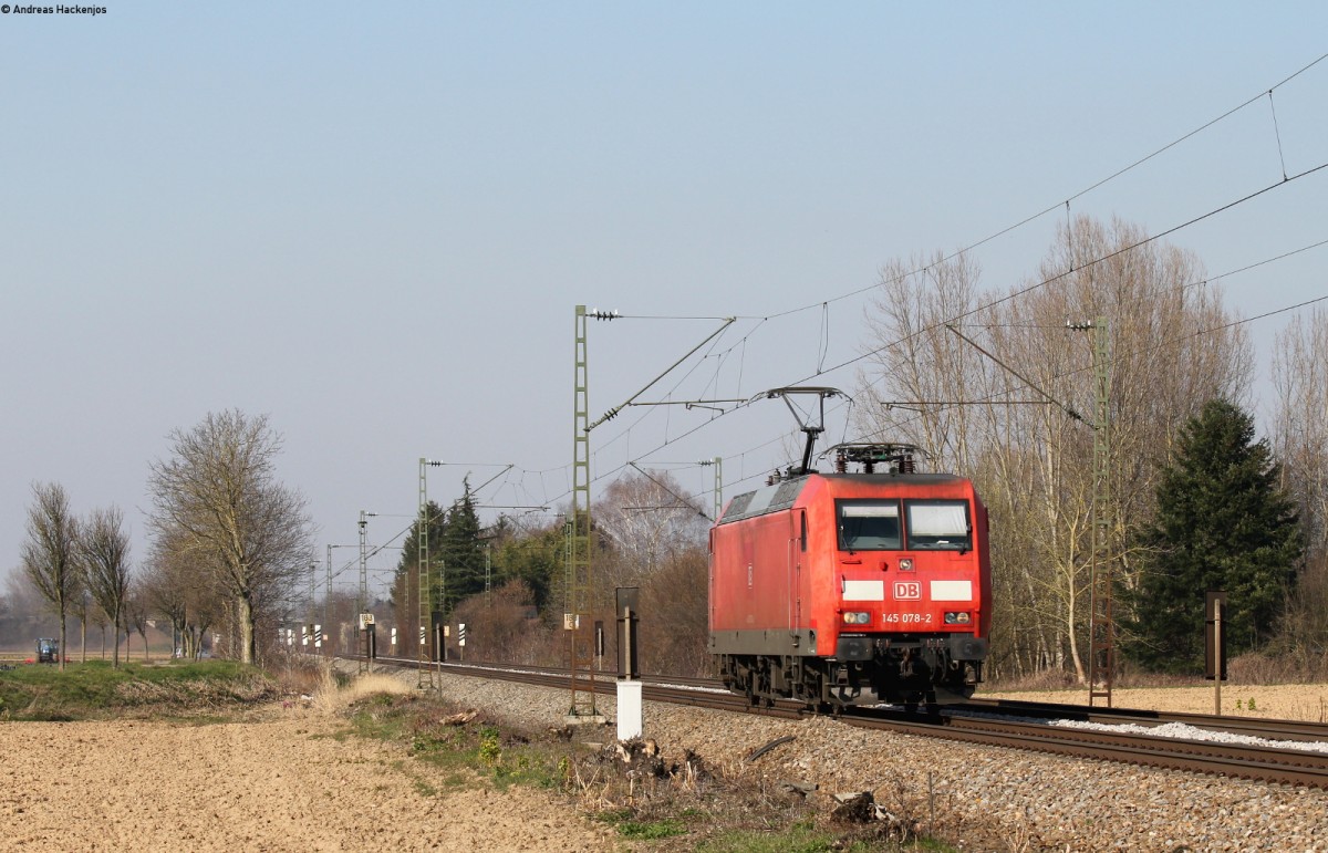 145 078-2 als T 67468 (Offenburg-Freiburg(Brsg)Gbf) bei Riegel 17.3.16