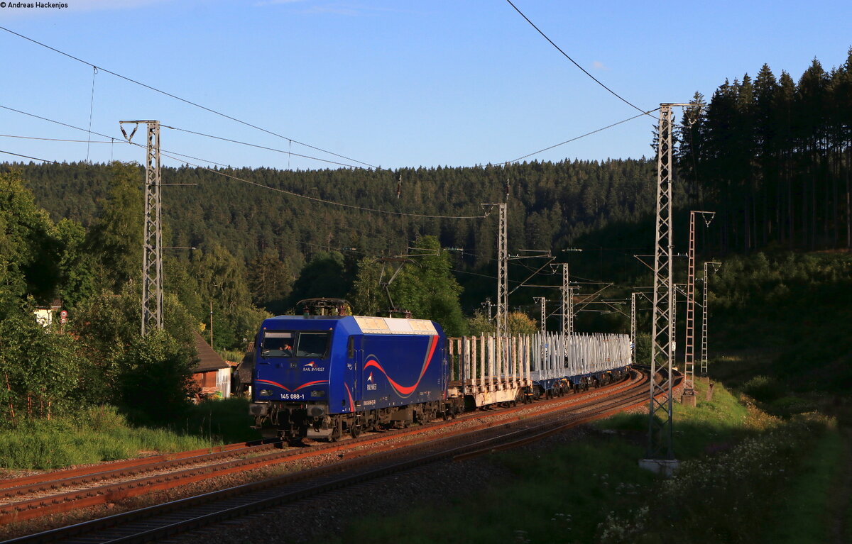 145 088-1 mit dem DGS 95538 (Immendingen-Bernterode) bei Sommerau 10.8.21