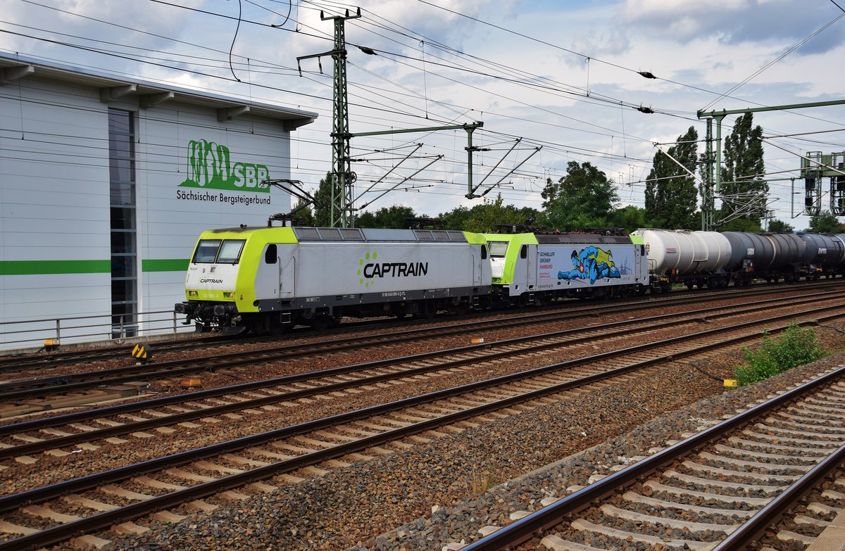 145 095-6 u 185 578-2 fahren durch Dresden am 04.08.2016.
