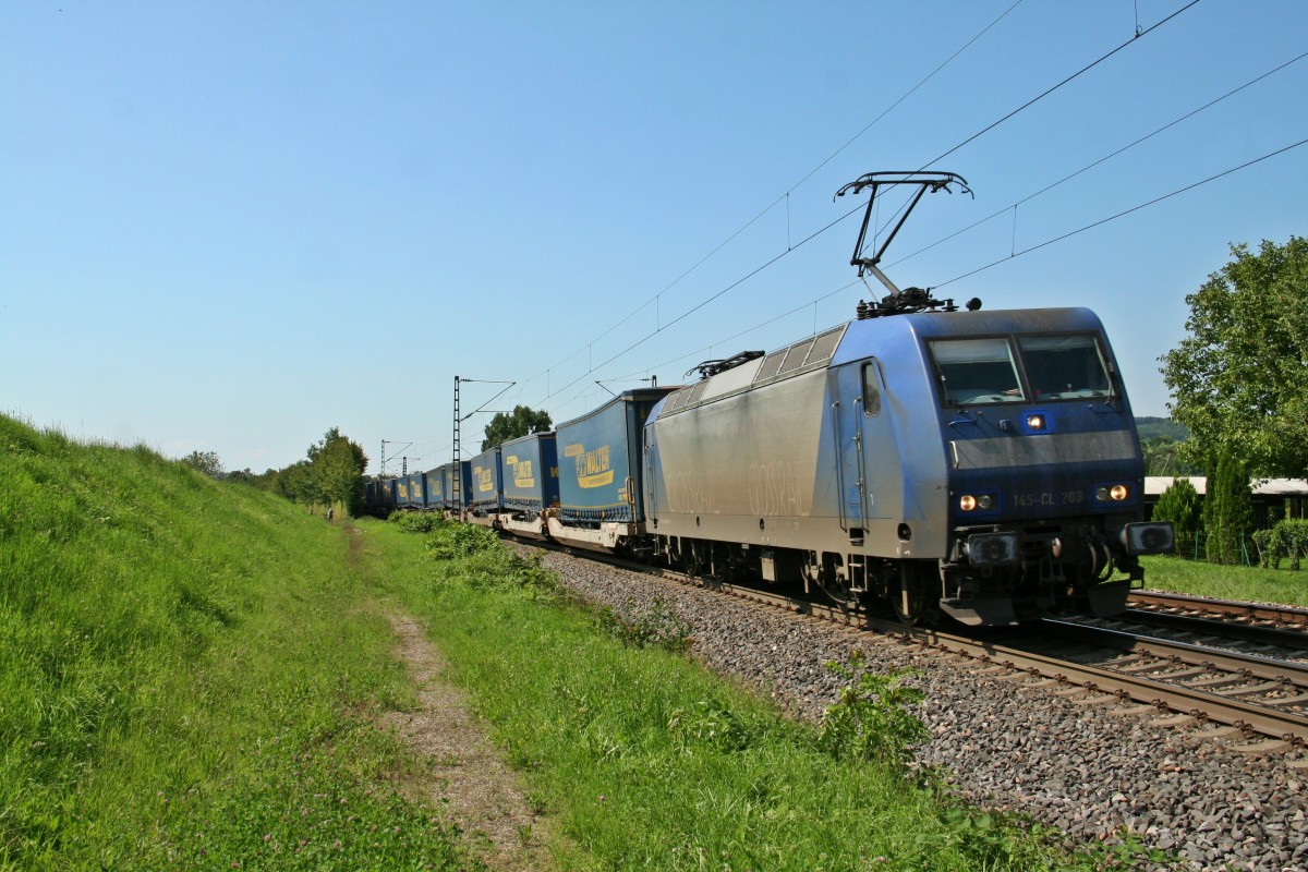 145-CL 203 mit dem 43711 von Genk nach Novara am Nachmittag des 01.08.14 nrdlich von Kollmarsreute.