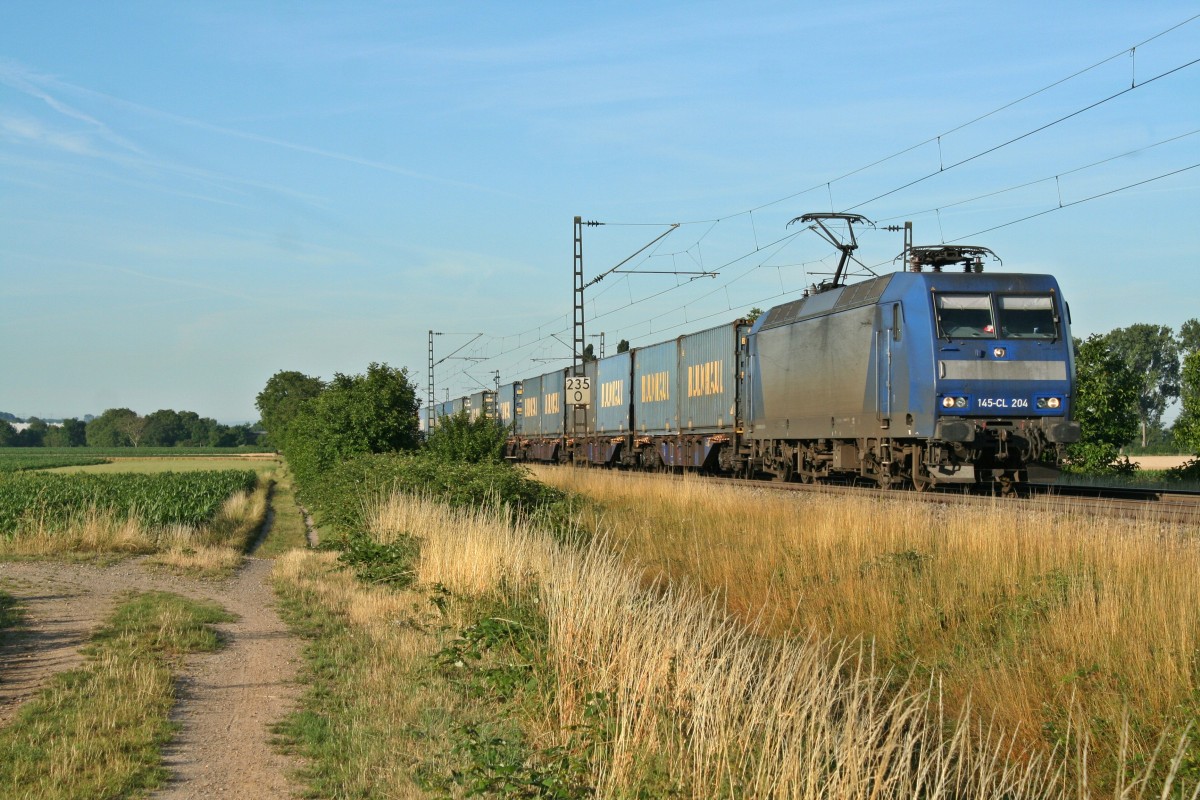 145-CL 204 mit dem 49698 aus der Schweiz in Richtung Aachen West am Morgen des 03.07.14 s�dlich des Winzerdorfes H�gelheim.