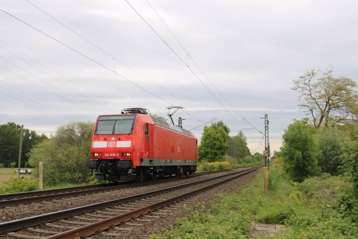 146 006 Lz auf dem Weg in die Heimat nach Aachen am 16.5.19 in der Nähe von Viersen