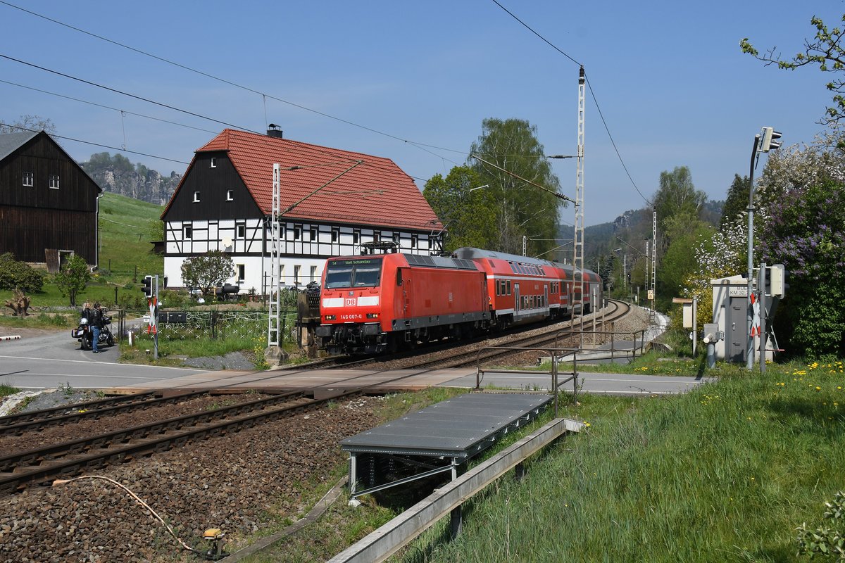 146 007 am 24.04.19 zwischen Rathen und Königstein