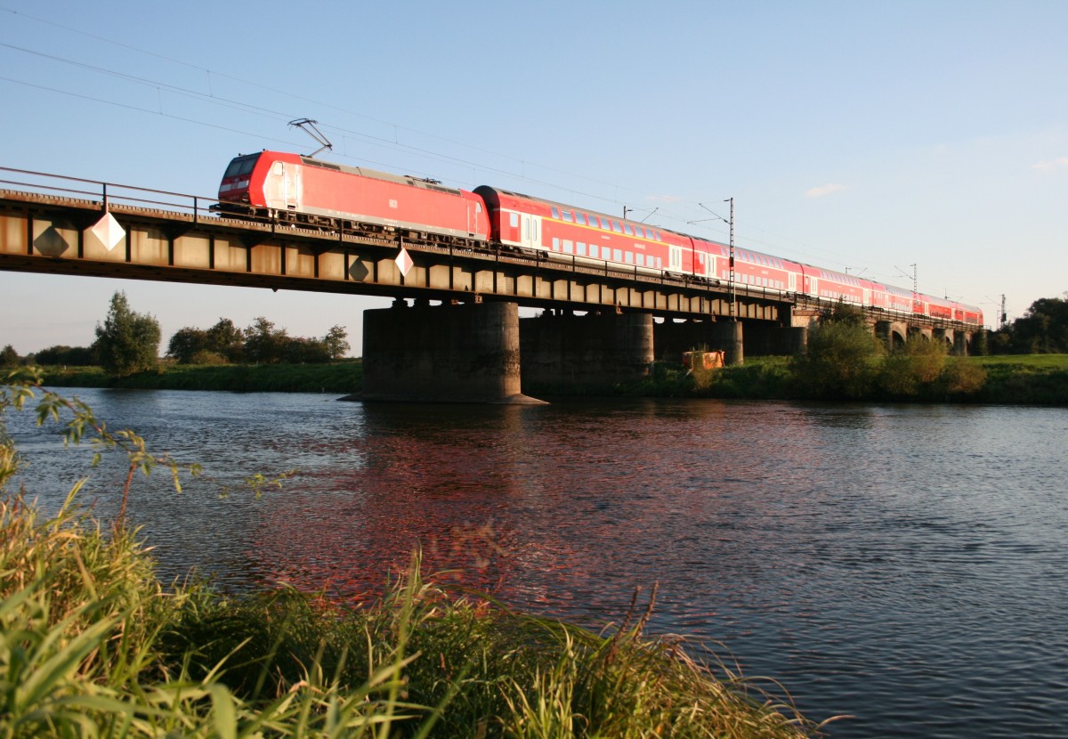146 102 mit RE 4427 (Norddeich Mole–Hannover Hbf) am 01.10.2013 auf der Allerbrcke zwischen Verden und Wahnebergen