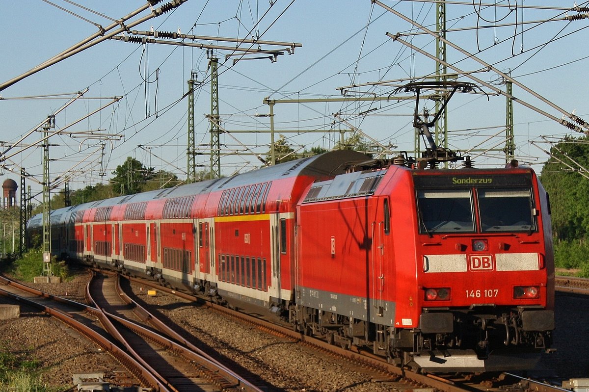 146 107 verlässt am 28.5.2017 mit dem E28734 von Berlin Südkreuz nach Lutherstadt Wittenberg Hauptbahnhof den Startbahnhof.