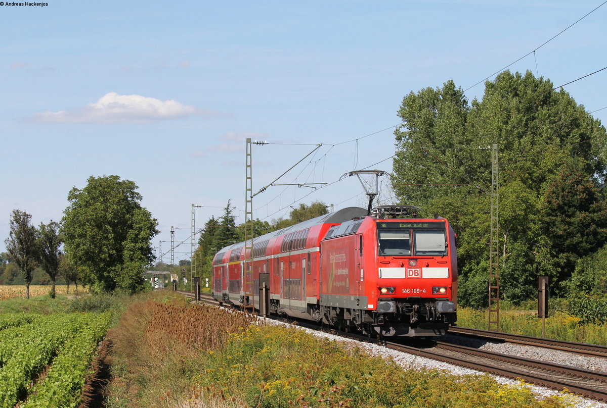 146 109-4 mit dem RE 5343 (Offenburg-Basel Bad Bf) bei Riegel 26.8.18