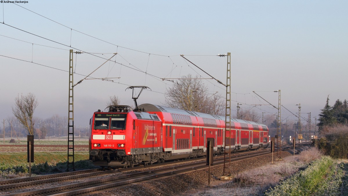 146 110-2  Mllheim  mit dem RE 26511 (Offenburg-Basel Bad Bf) bei Riegel 27.11.13