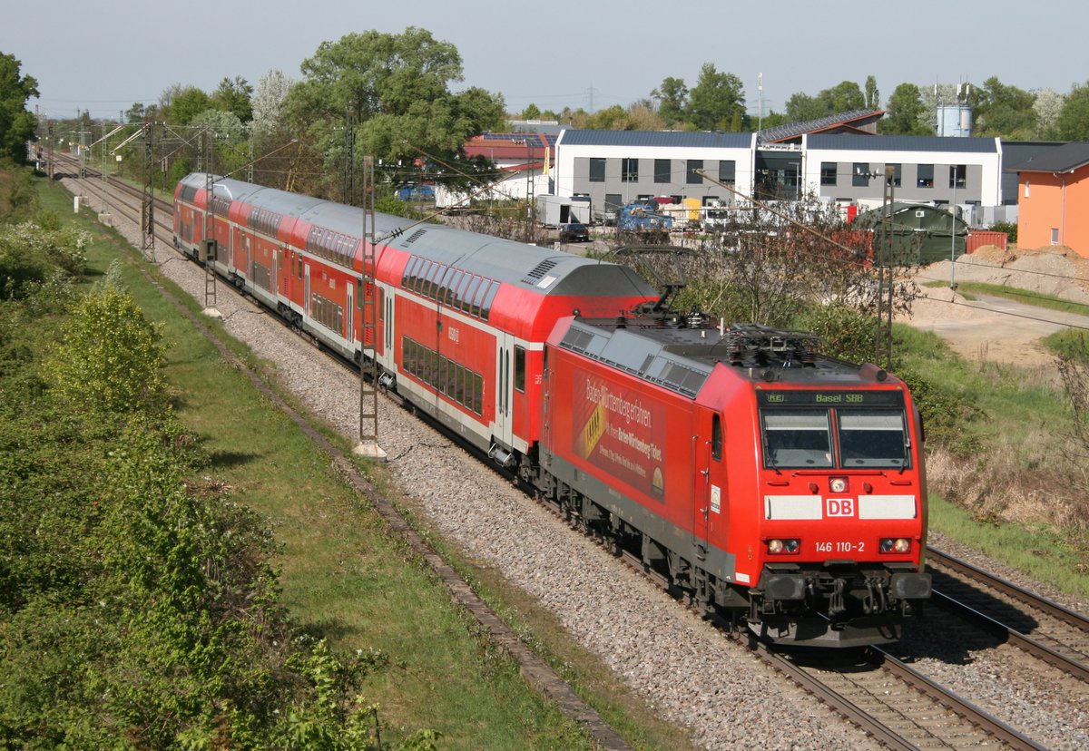 146 110 mit RE 5343 (Offenburg–Basel SBB) am 24.04.2017 in Buggingen