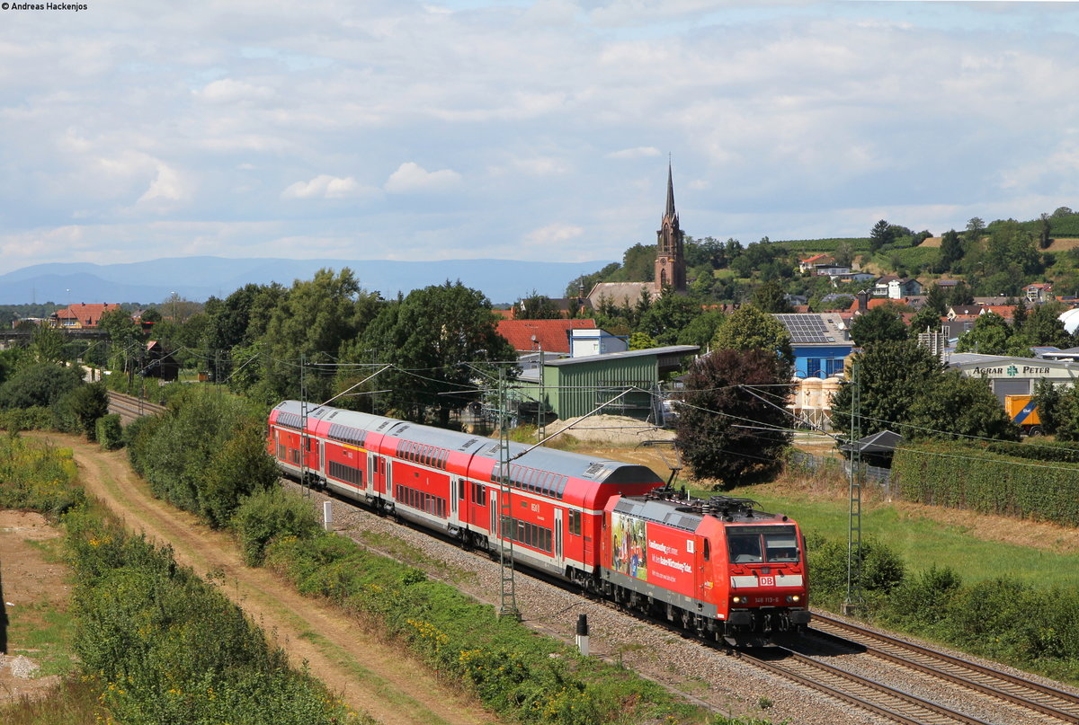 146 113-6 mit der RB 17073 (Offenburg-Neuenburg(Baden)) bei Teningen 14.8.19