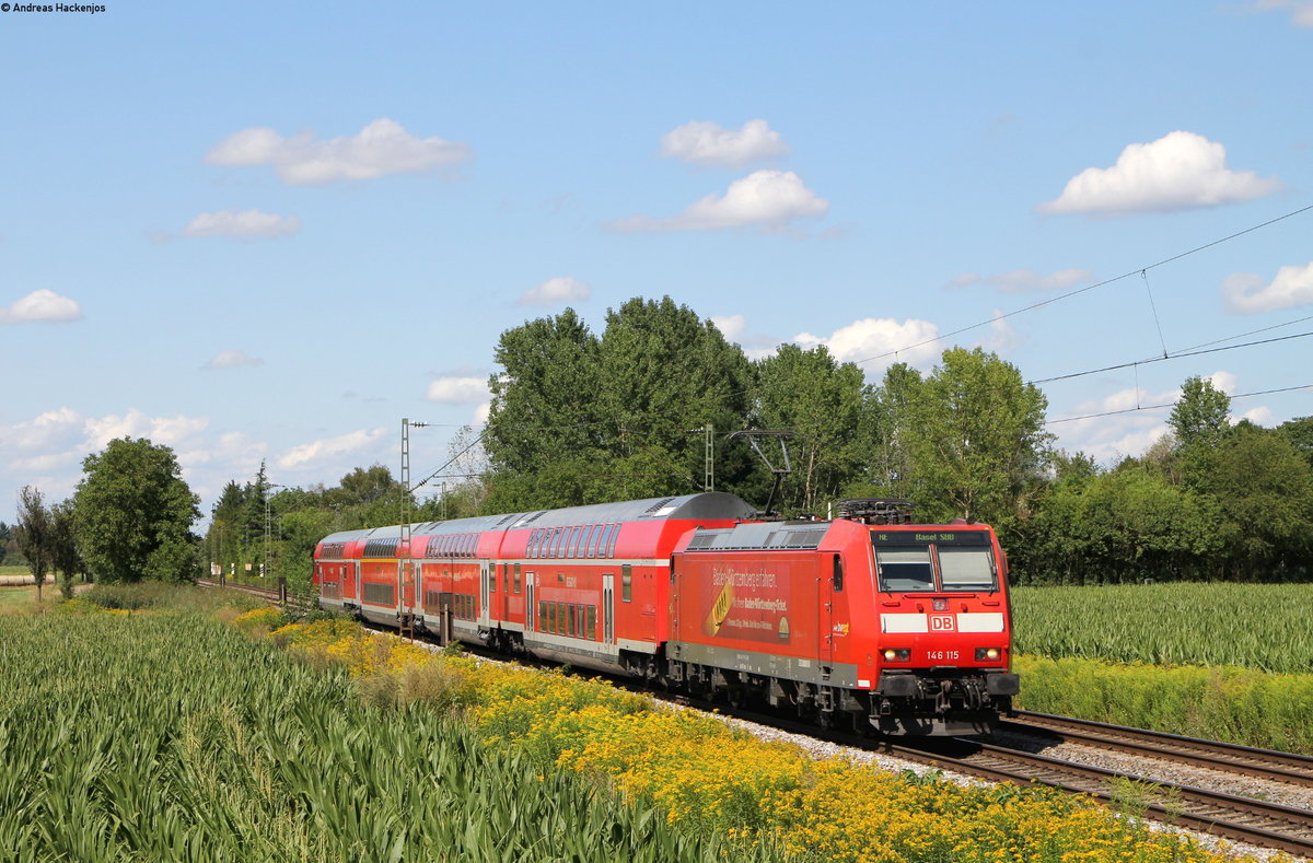 146 115-1 mit dem RE 5343 (Offenburg-Basel SBB) bei Riegel 14.8.19