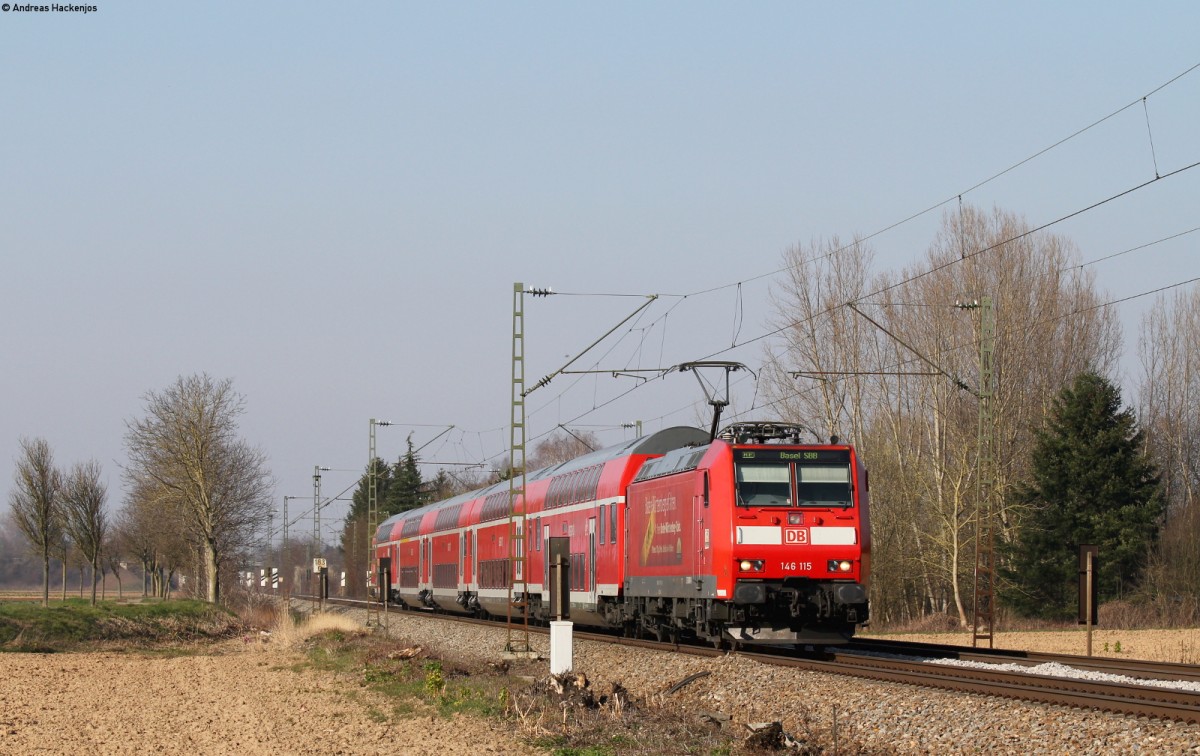 146 115-1 mit dem RE 5343 (Offenburg-Basel SBB) bei Riegel 17.3.16