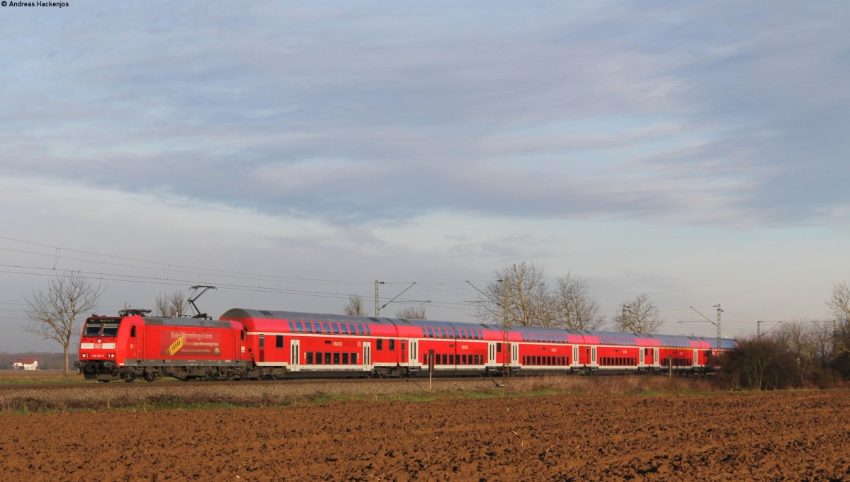 146 116-9 mit dem RE 26511 (Offenburg-Basel Bad Bf) bei Riegel 15.1.14