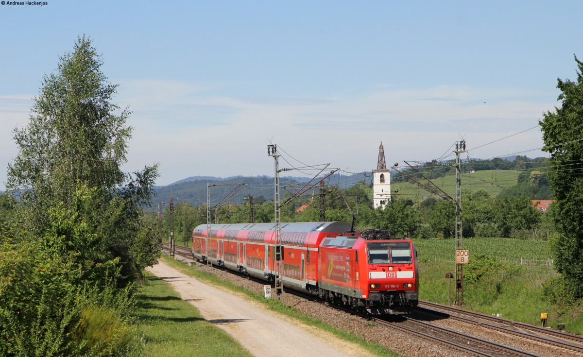 146 116-9 mit dem RE 5343 (Offenburg-Schliengen) bei Denzlingen 13.6.14