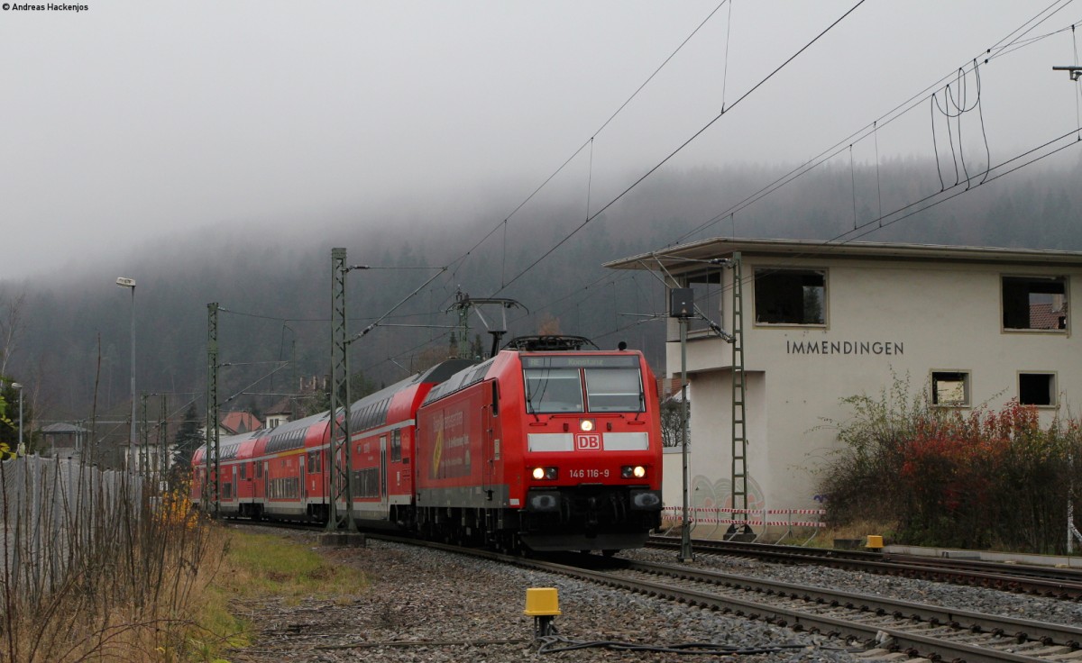 146 116-9 mit dem RE 4713 (Karlsruhe Hbf-Konstanz)in Immendingen 26.11.14
