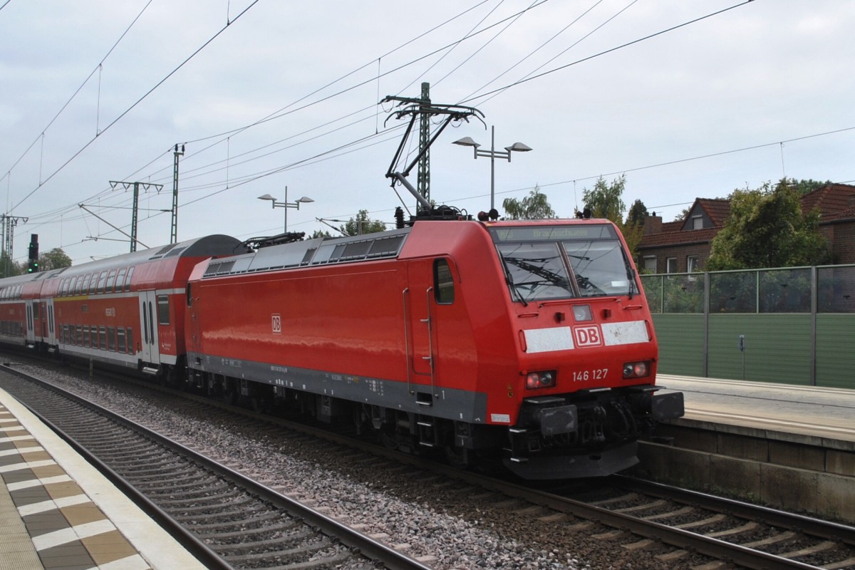 146 127 schiebt RE von Lehrte nach Braunschweig, am 24.09.2013.