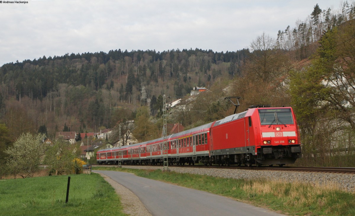 146 206-8 mit dem RE 19036 (Schaffhausen-Stuttgart Hbf) bei Aistaig 10.4.14