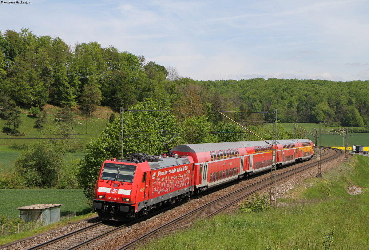 146 208-4  RAB Team  mit der RB 19295 (Geislingen(Steige)-Ulm Hbf) bei Urspring 23.5.19