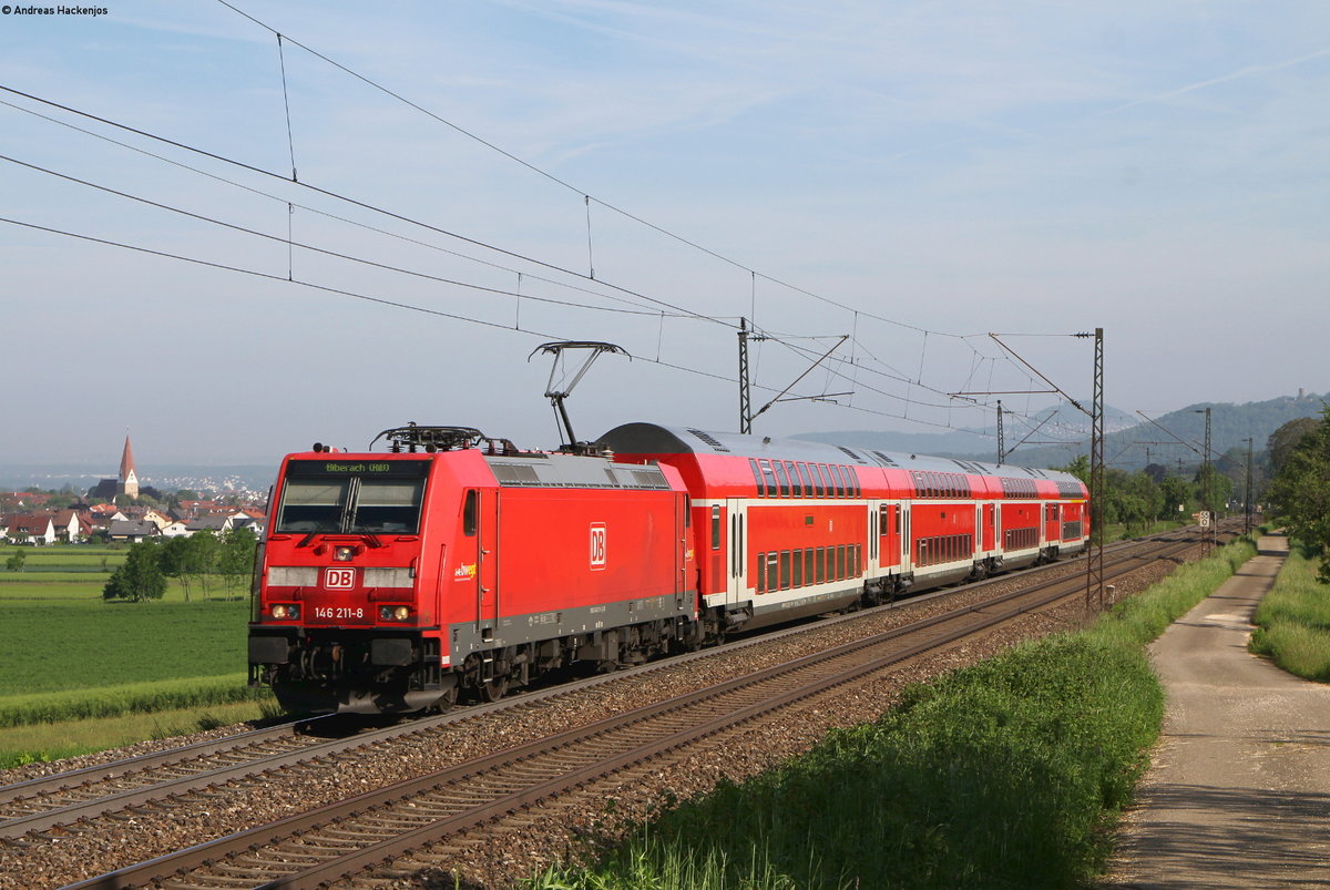 146 211-8 mit dem RE 4209 (Stuttgart Hbf-Biberach(Riß)) bei Kuchen 23.5.19