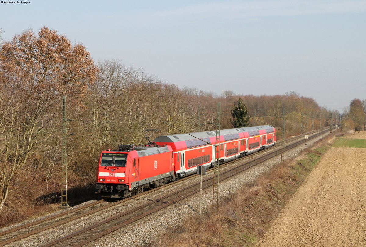 146 214-2 mit der RB 17063 (Offenburg-Neuenburg(Baden)) bei Friesenheim 28.2.19