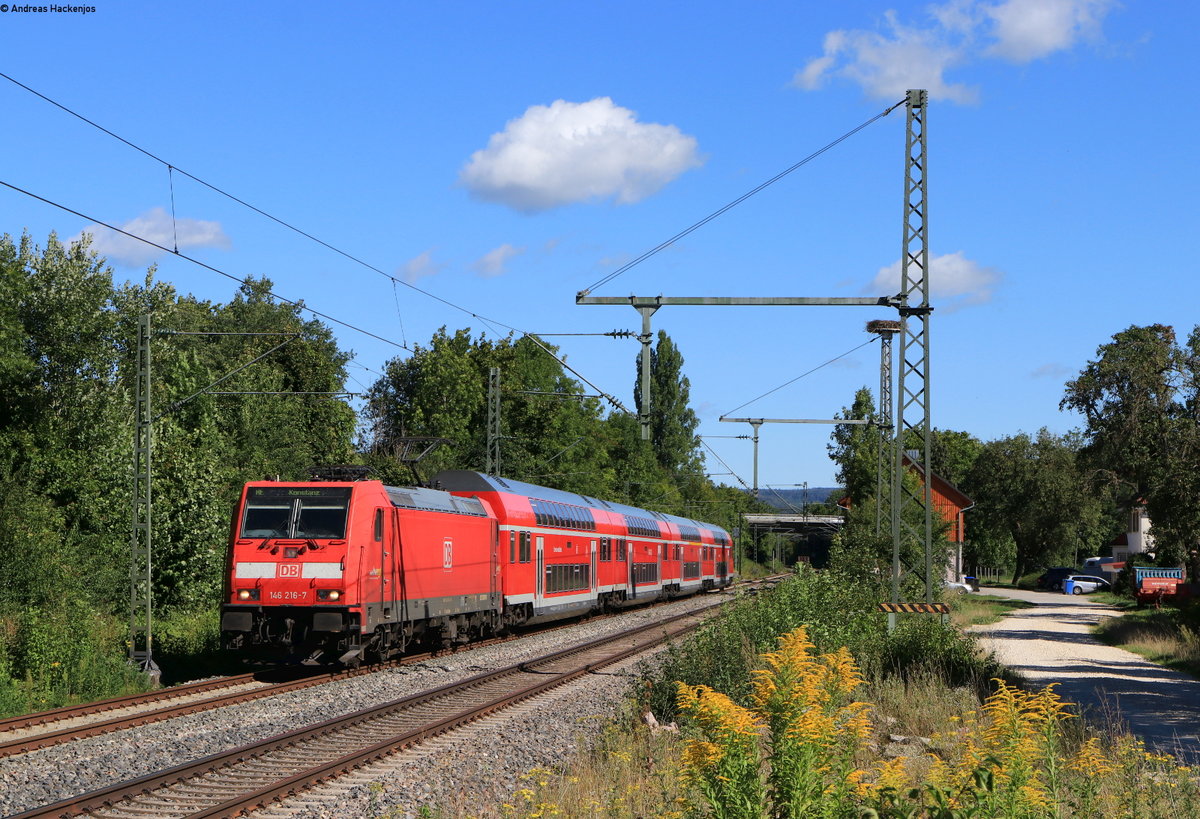 146 216-7 mit dem RE 4712 (Karlsruhe Hbf-Konstanz) am ehemaligen Bf Hohenkrähen 26.8.20