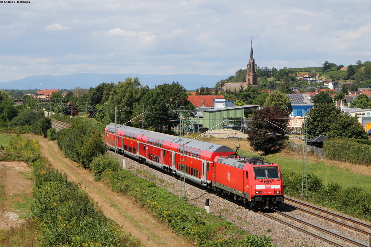 146 216-7 mit der RB 17065 (Offenburg-Neuenburg(Baden)) bei Teningen 14.8.19