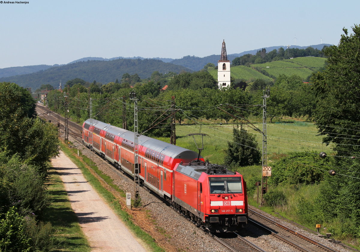 146 217-5 mit dem RE 5343 (Offenburg-Basel SBB) bei Denzlingen 4.7.19