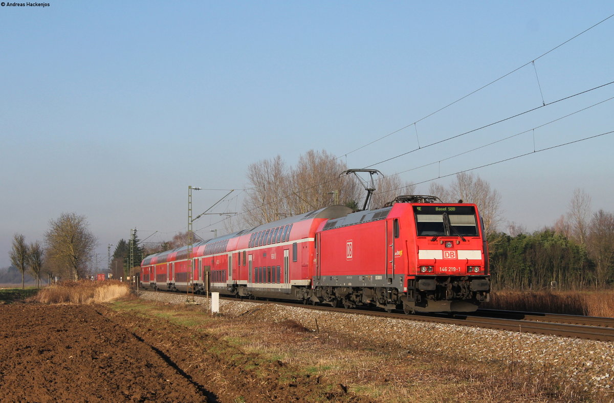 146 219-1 mit dem RE 5343 (Offenburg-Basel SBB) bei Riegel 7.2.20