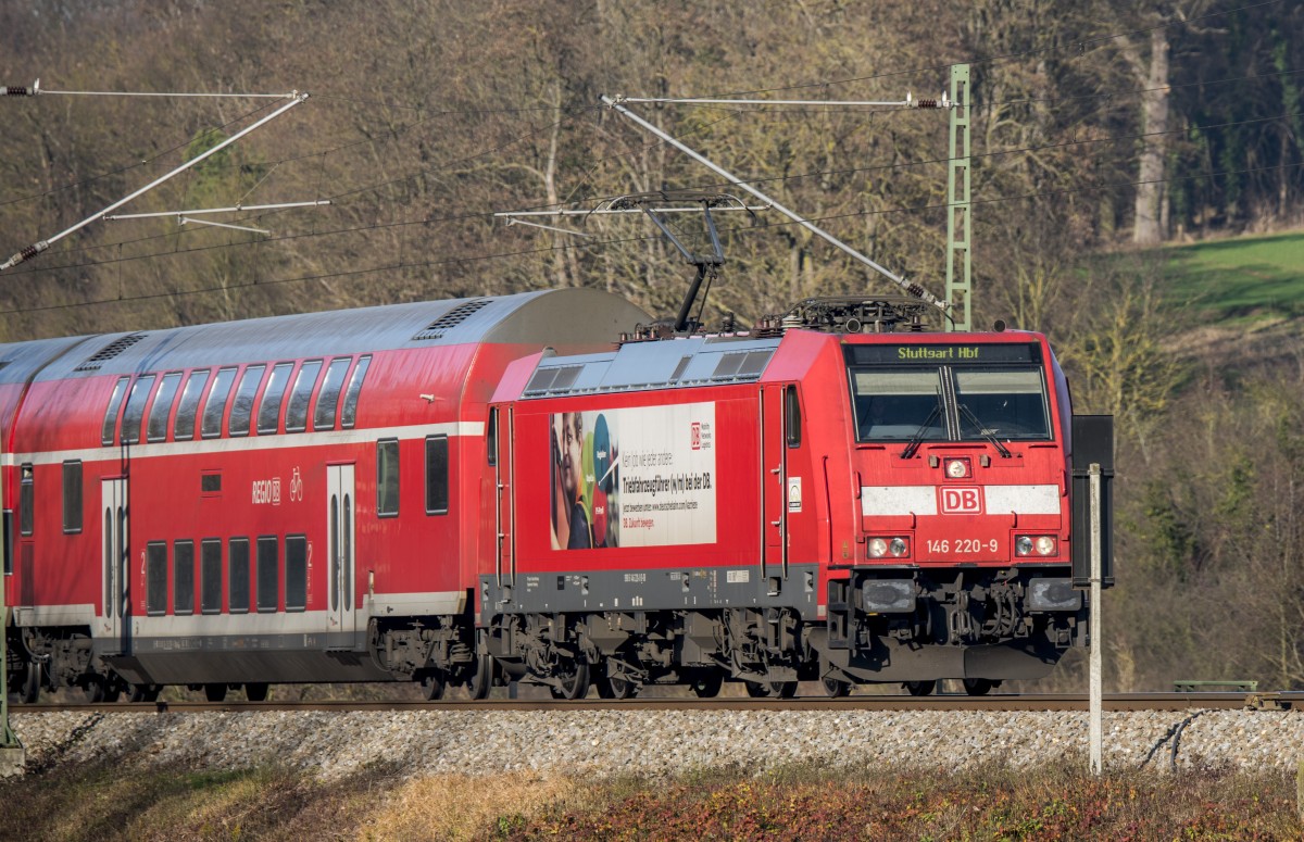 146 220-9 auf dem Weg nach Stuttgart. Aufgenommen am 28.12.15. 