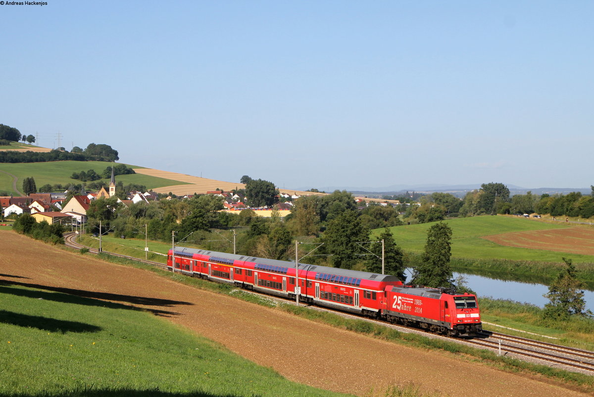 146 221-7  25 Jahre RAB  mit dem RE 4713 (Karlsruhe Hbf-Immendingen) bei Gutmadingen 11.8.19