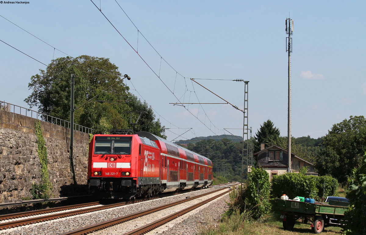 146 221-7   25 Jahre RAB  mit der RB 19129 (Osterburken-Ulm Hbf) bei Lauffen 16.8.16