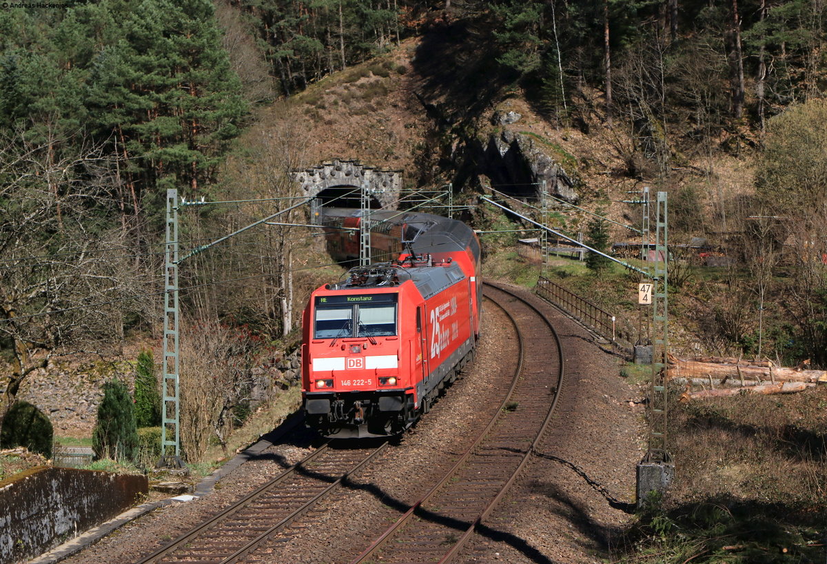 146 222-5  25 Jahre RAB  mit dem RE 4723 (Karlsruhe Hbf-Konstanz) bei Niederwasser 22.3.20