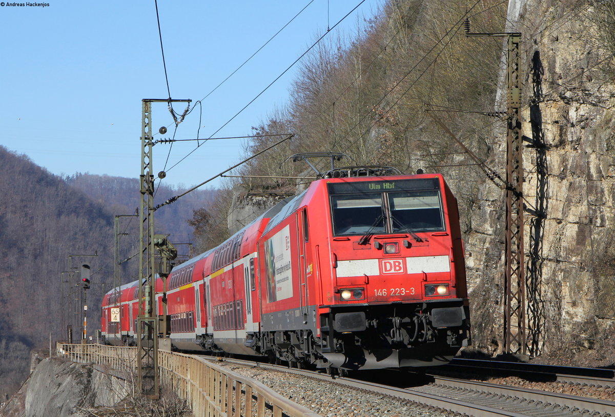 146 223-3 mit der RB 19295 (Geislingen(Steige)-Ulm Hbf) bei Amstetten 16.2.19