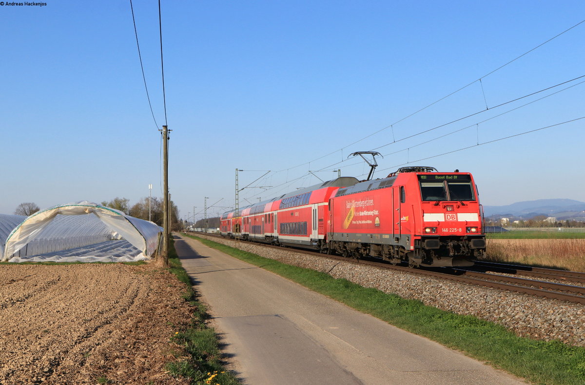 146 225-8 mit der RB 17033 (Offenburg-Basel Bad Bf) bei Niederschopfheim 24.3.20