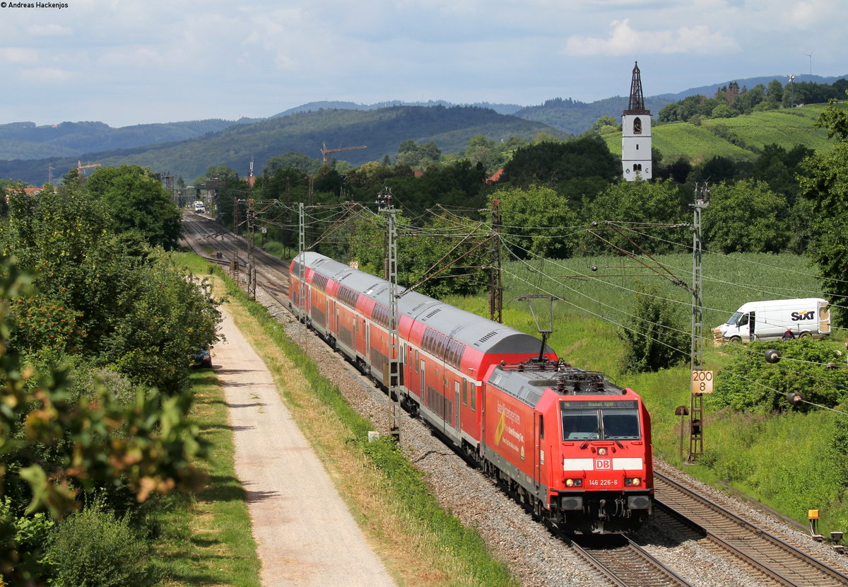 146 226-6 mit dem RE 5343 (Offenburg-Basel SBB) bei Denzlingen 22.6.18
