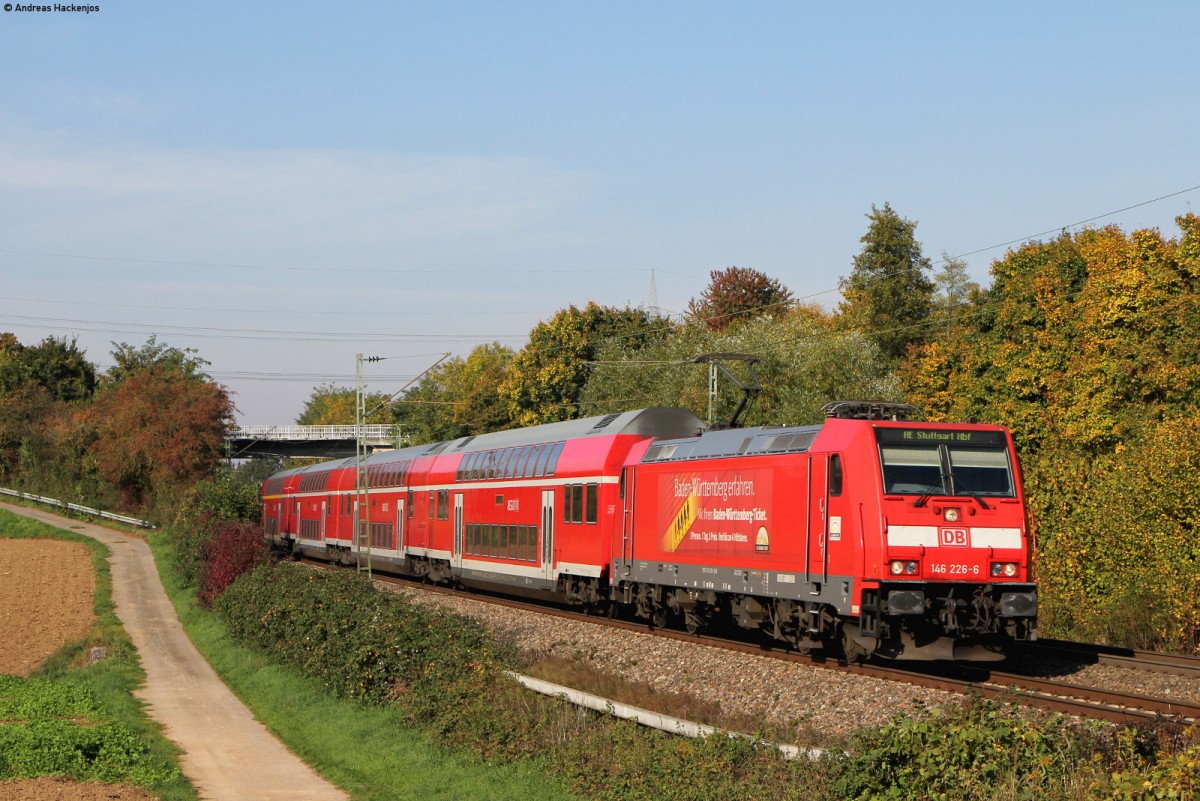146 226-6 mit dem RE 19507 (Heidelberg Hbf-Stuttgart Hbf) bei Ellental 12.10.15