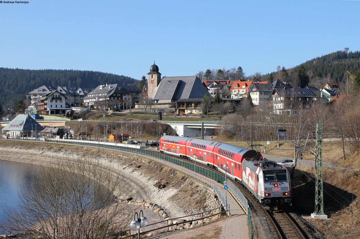 146 227-4  Neubaustrecke Stuttgart-Ulm  mit der RB 17277 (Freiburg(Brsg)Hbf-Seebrugg) in Schluchsee 16.3.17