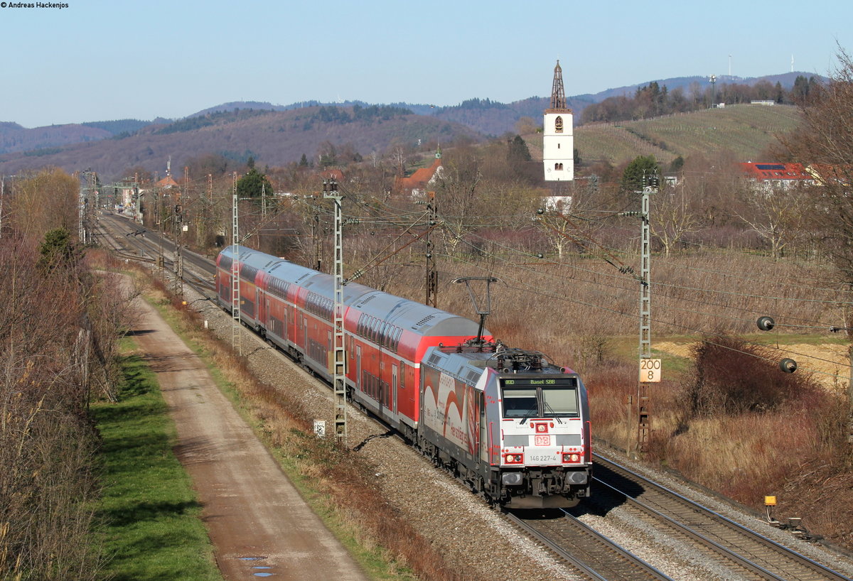 146 227-4  Neubaustrecke Stuttgart-Ulm  mit dem RE 5341 (Offenburg-Basel SBB) bei Denzlingen 13.2.18