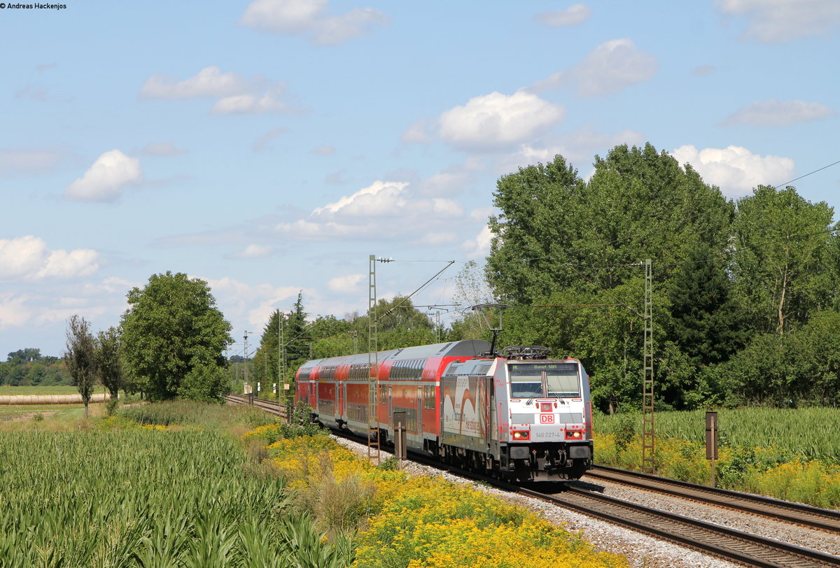 146 227-4  Neubaustrecke Stuttgart-Ulm  mit dem RE 5341 (Offenburg-Basel SBB) bei Riegel 14.8.19