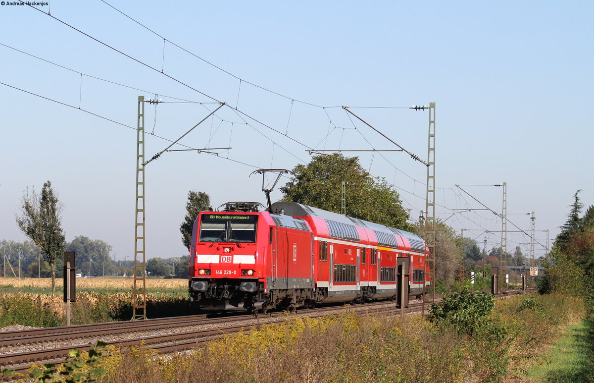 146 229-0 mit der RB 17063 (Offenburg-Neuenburg(Baden)) bei Riegel 29.9.16