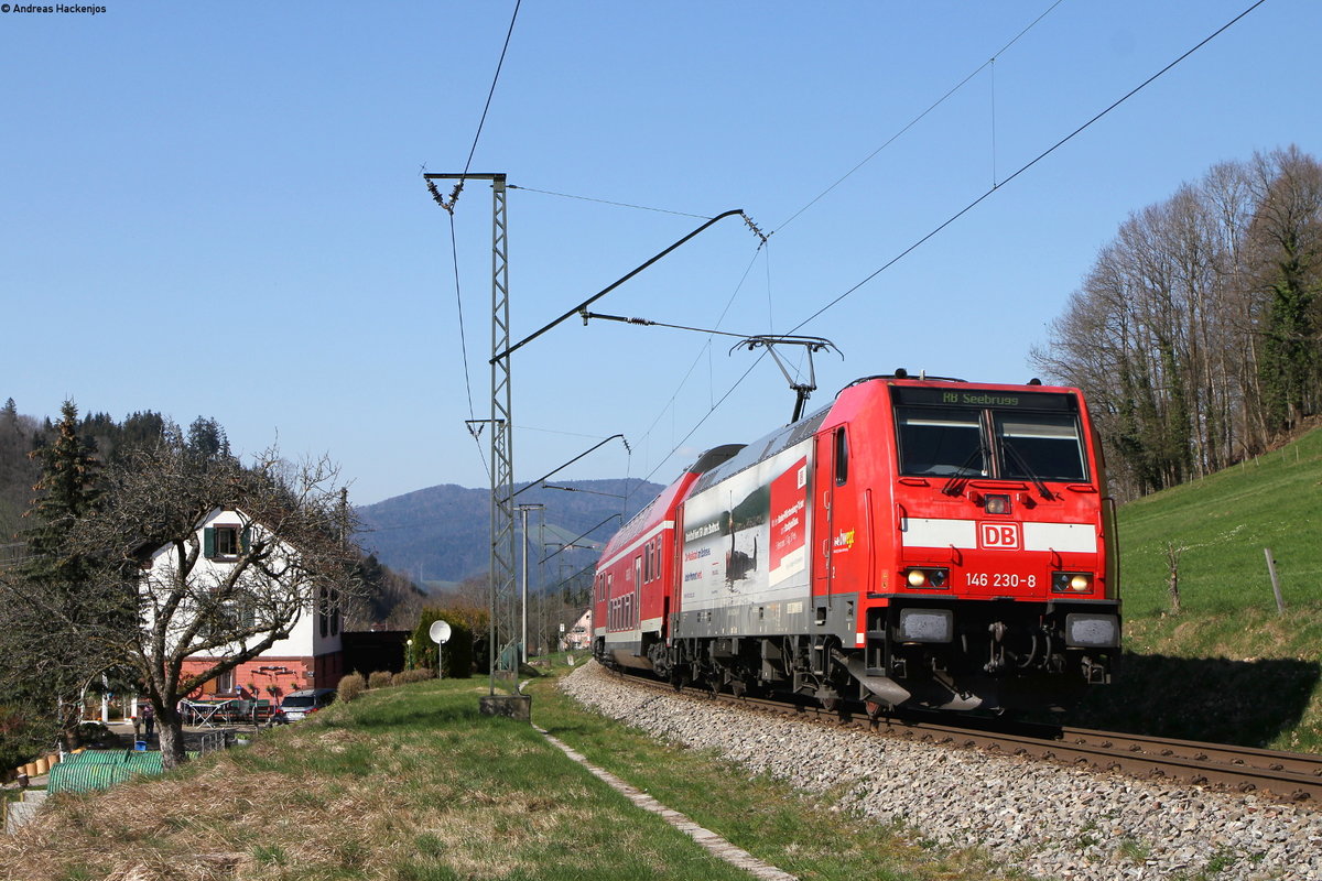 146 230-8  750 Jahre Radolfzell  mit der RB 17275 (Freiburg(Brsg)Hbf-Seebrugg) bei Falkensteig 29.3.19