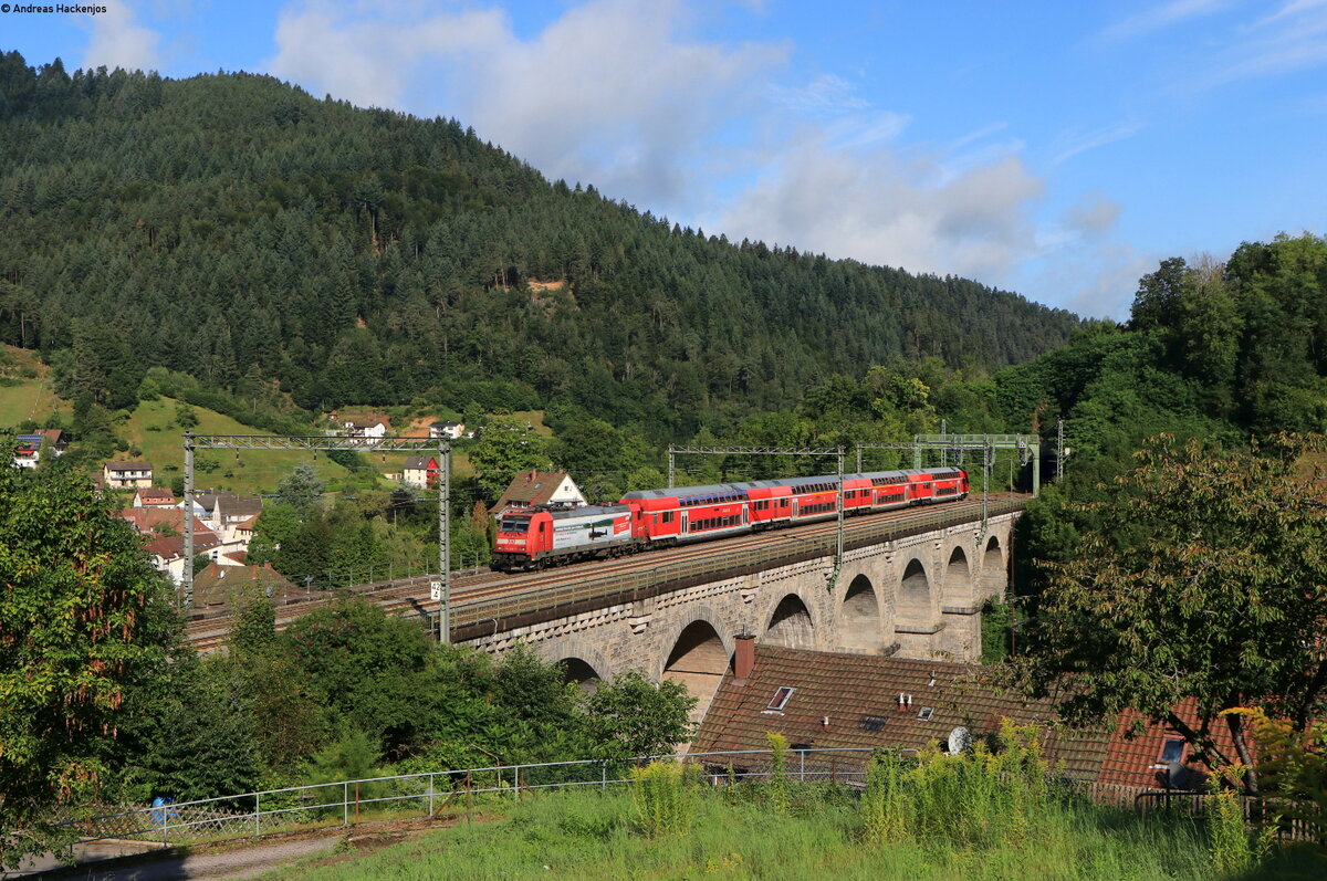 146 230-8  750 Jahre Radolfzell  mit dem RE 4715 (Karlsruhe Hbf-Konstanz) auf dem Reichenbachviadukt 17.8.21