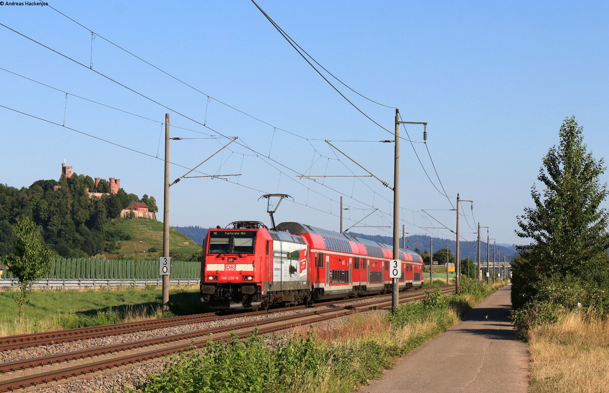 146 230-8  750 Jahre Radolfzell  mit dem RE 4734 (Hausach - Karlsruhe Hbf) bei Ortenberg 15.7.22