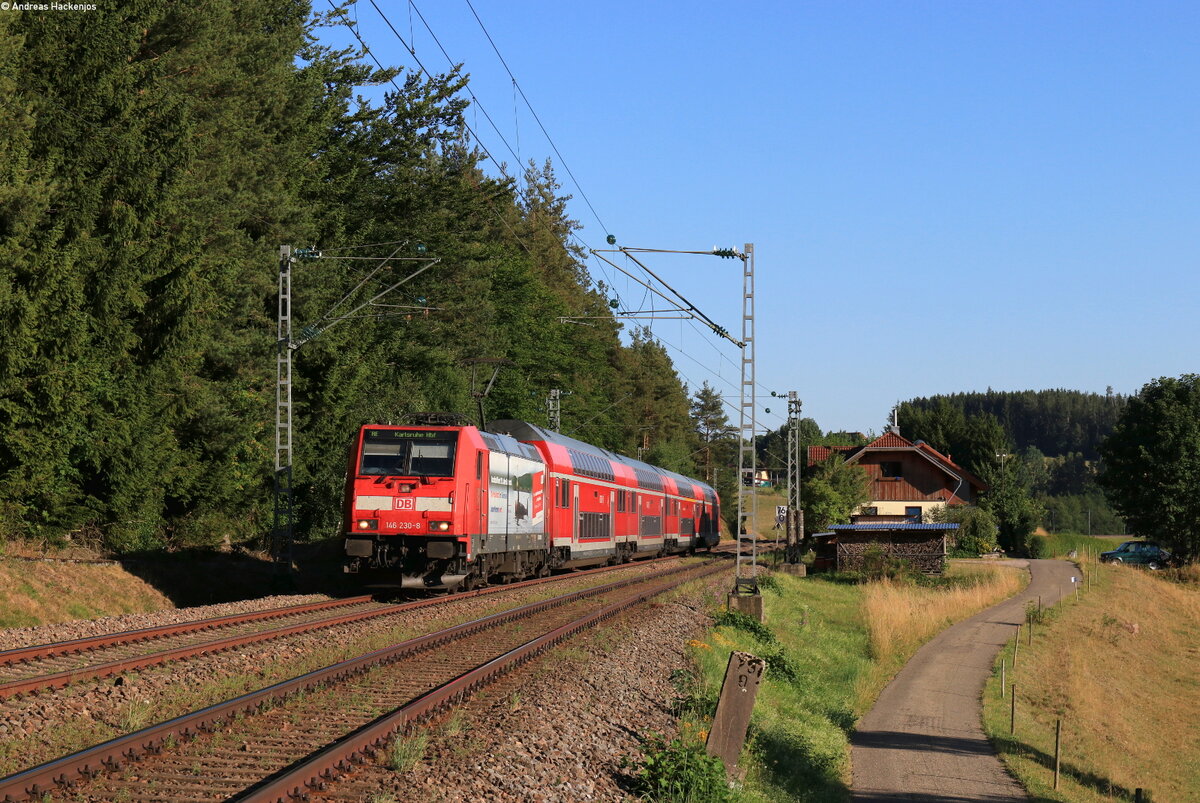 146 230-8  750 Jahre Radolfzell  mit dem RE 29032 (Konstanz - St.Georgen(Schwarzw)) bei Peterzell 19.7.22
