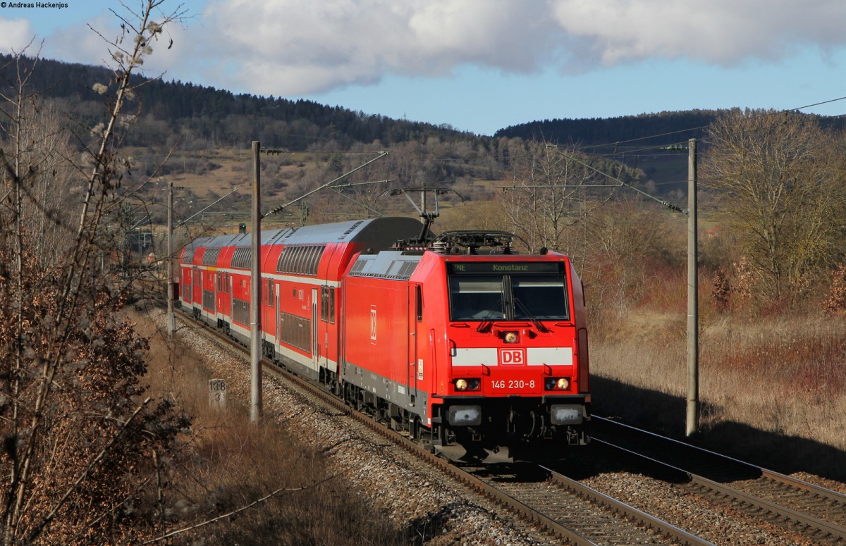 146 230-8  Radolfzell  mit dem IRE 5319 (Karlsruhe Hbf-Konstanz) bei Welschingen 12.2.14