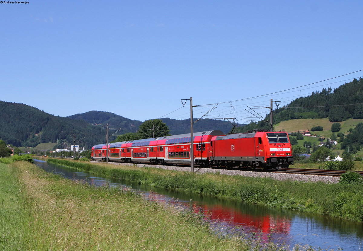 146 231-6 mit dem RE 4721 (Karlsruhe Hbf-Konstanz) bei Haslach 13.6.19