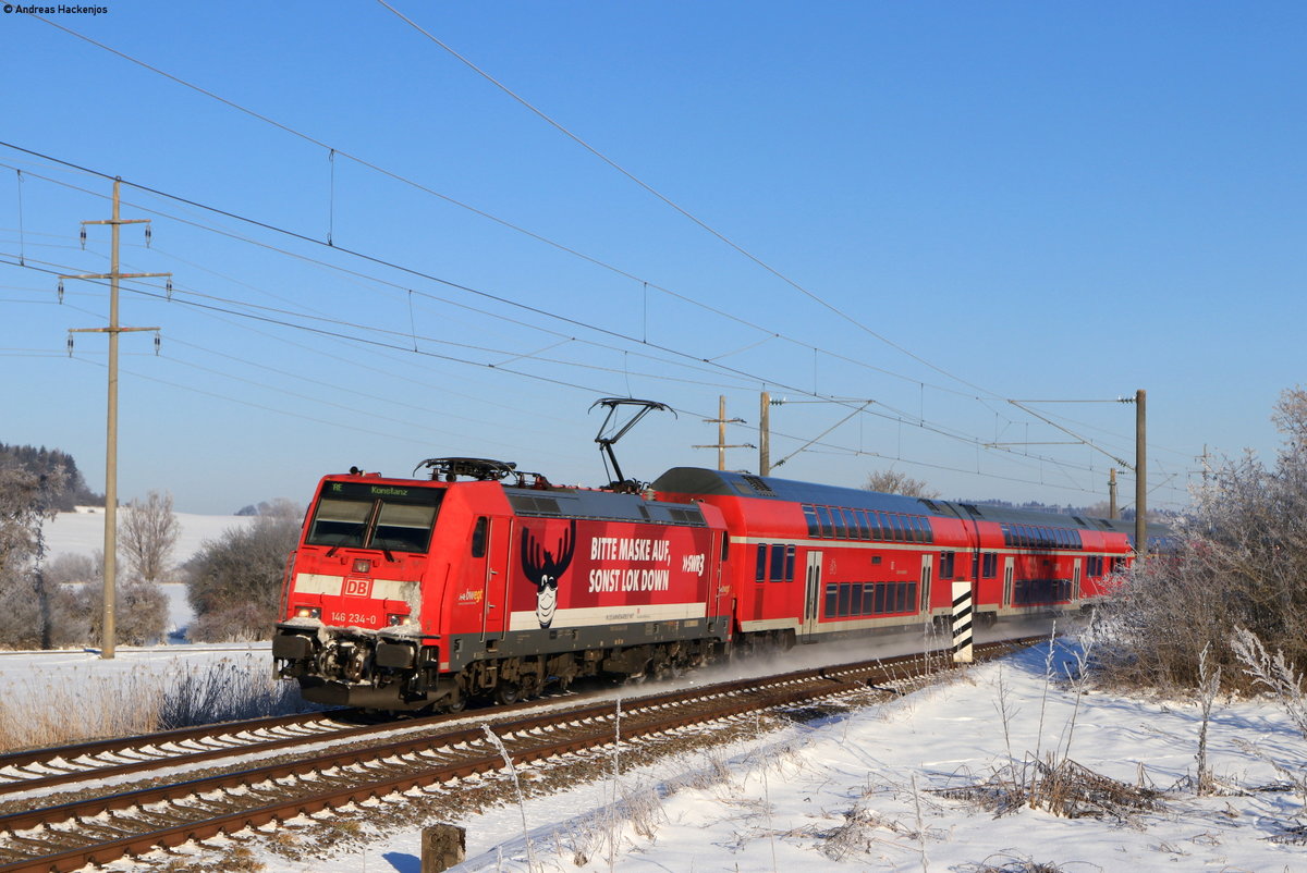 146 234-0  Lokdown  mit dem RE 4713 (Karlsruhe Hbf-Konstanz) bei Beckhofen 12.2.21
