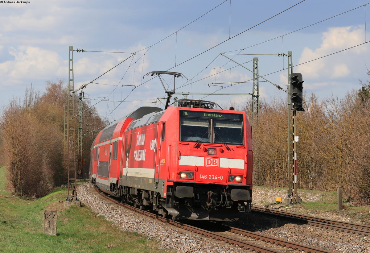 146 234-0  Lokdown  mit dem RE 29027 (St.Georgen(Schwarzw)-Konstanz) in Welschingen 1.4.21