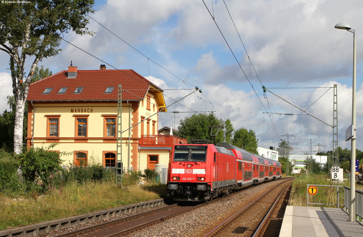 146 235-7 mit dem RE 4715 (Karlsruhe Hbf-Konstanz) bei Marbach 19.8.16